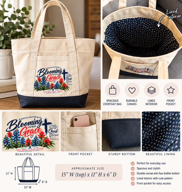 Blooming in His Grace Faith-Canvas Bag Southern Designs